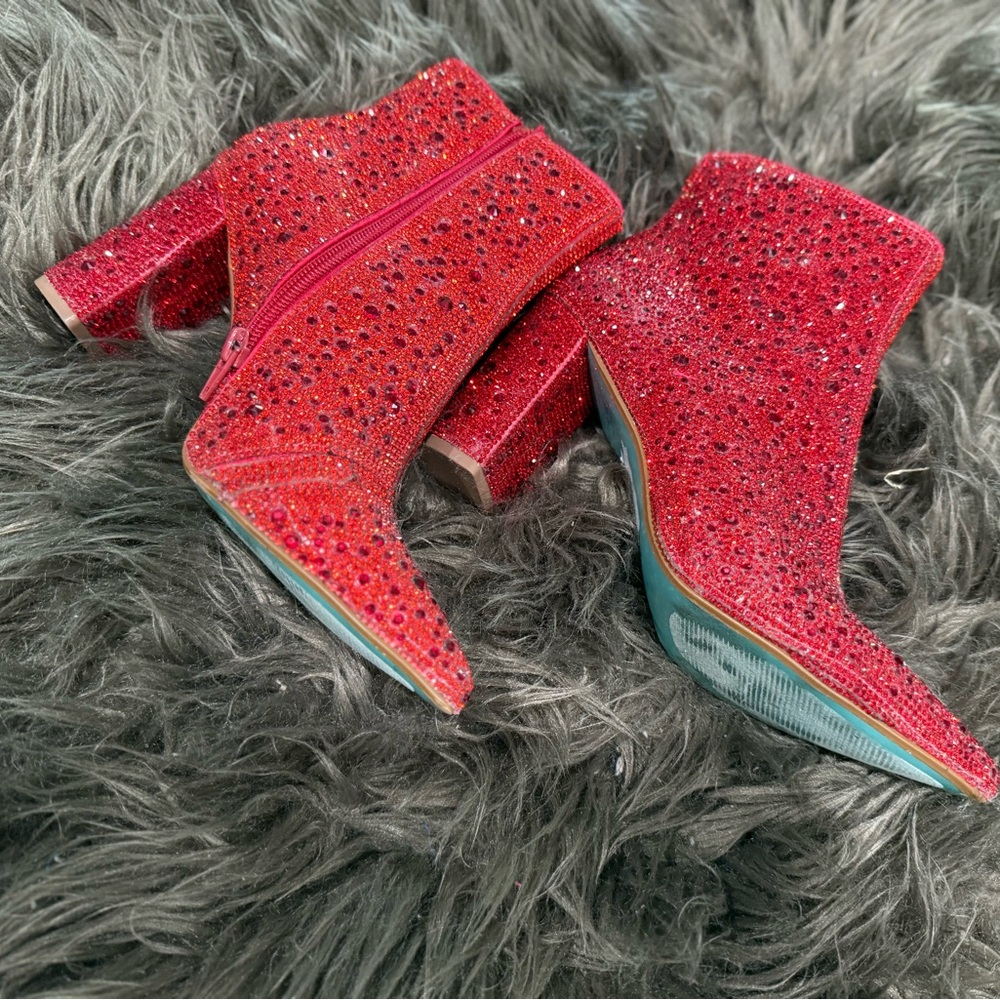 Betsey Johnson Red Glitter Ankle Booties
